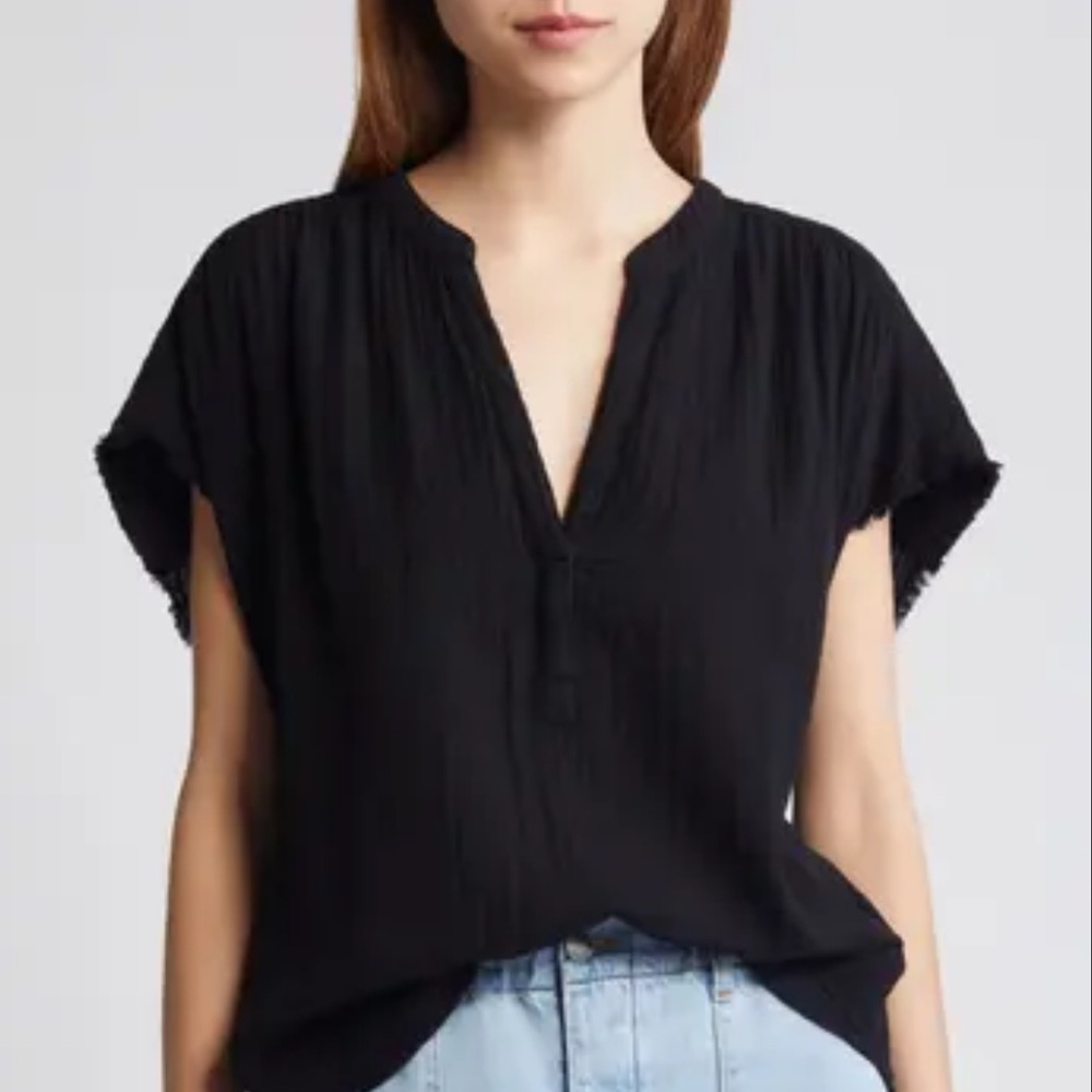 Xirena Black Gauze Cotton Top